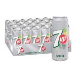 7Up Zero Sugar Softdrink, Can - 300 ml x 24