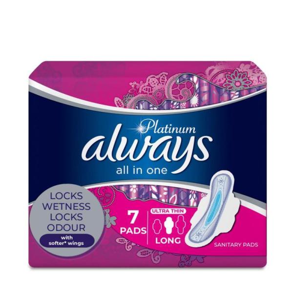 Always All in One Ultra Thin, Large Sanitary Pads with Wings, 7 ct