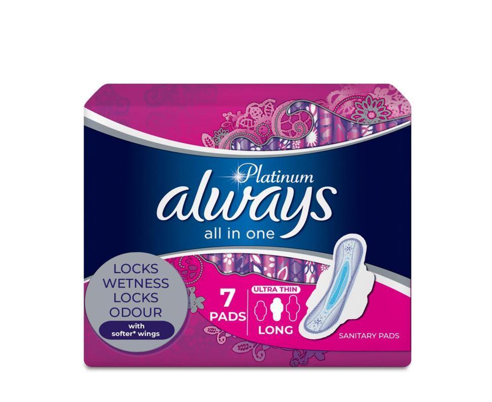 Always All in One Ultra Thin, Large Sanitary Pads with Wings, 7 ct