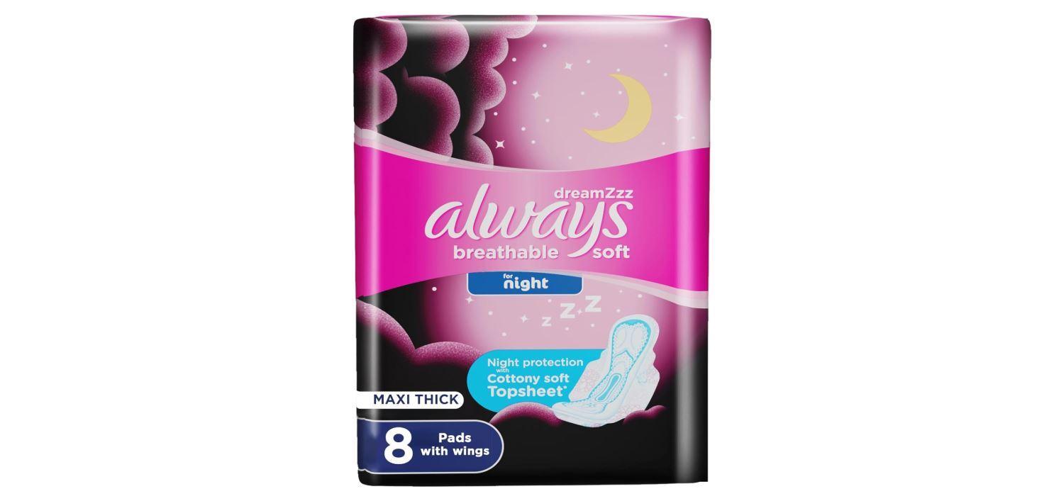 Always Breathable Soft Maxi Thick, Night Sanitary Pads with Wings, 8 pads