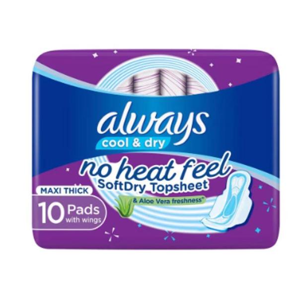 Always Cool & Dry, No Heat Feel, Maxi Thick, Large Sanitary Pads with Wings, 30 pad count