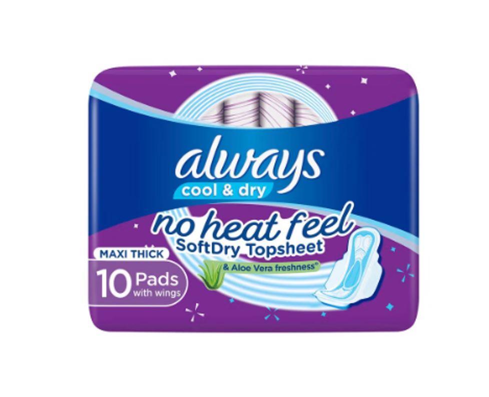 Always Cool & Dry, No Heat Feel, Maxi Thick, Large Sanitary Pads with Wings, 30 pad count