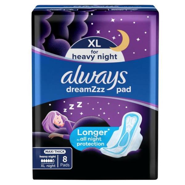 Always Cool & Dry Maxi Thick, Night Sanitary Pads with Wings, 8 pads