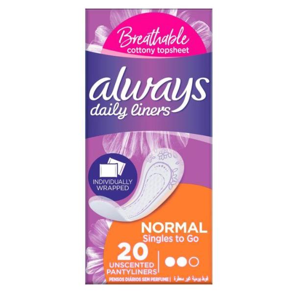 Always Daily Liners Comfort Protect Individually Wrapped, 20 Count