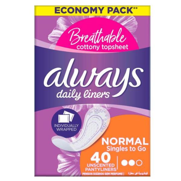 Always Daily Liners Comfort Protect Individually Wrapped, 40 Count