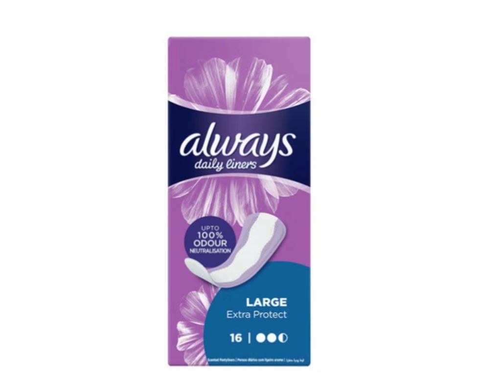 Always Daily Liners Extra Protect Pantyliners, Large, 16 Count