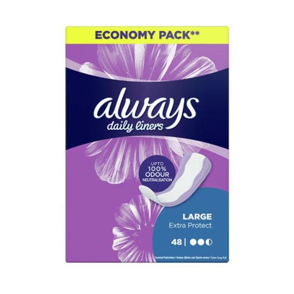 Always Daily Liners Extra Protect Pantyliners, Large, 48 Count