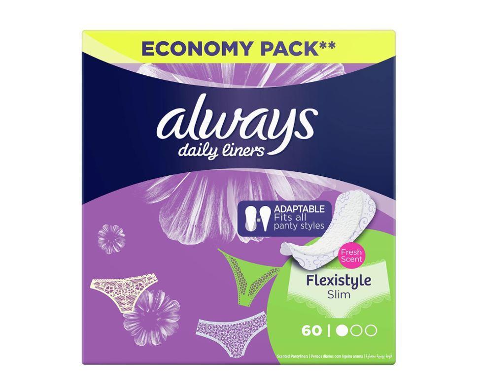 Always Daily Liners Flexistyle Slim Pantyliners With Fresh Scent, Normal, 20 Count