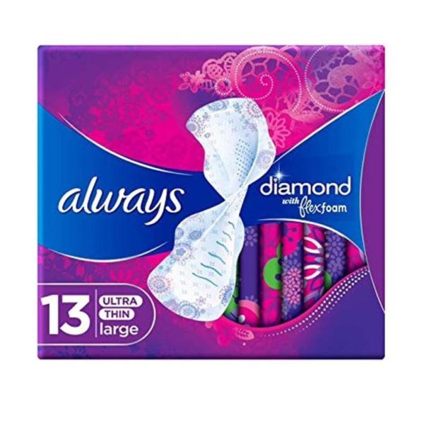 Always Pads Ultra Thin Diamond Flexfoam Large With Wings 13 Sanitary Pads