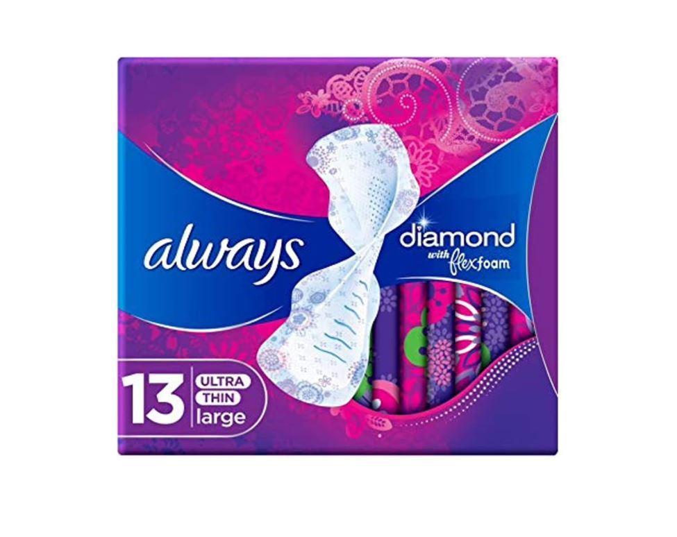 Always Pads Ultra Thin Diamond Flexfoam Large With Wings 13 Sanitary Pads