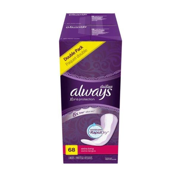 Always Panty Liners Extra Protect Unscented Large 68 Daily Liners