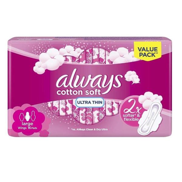 Always Ultra Cotton Soft Long Sanitary Pads, 16 ct