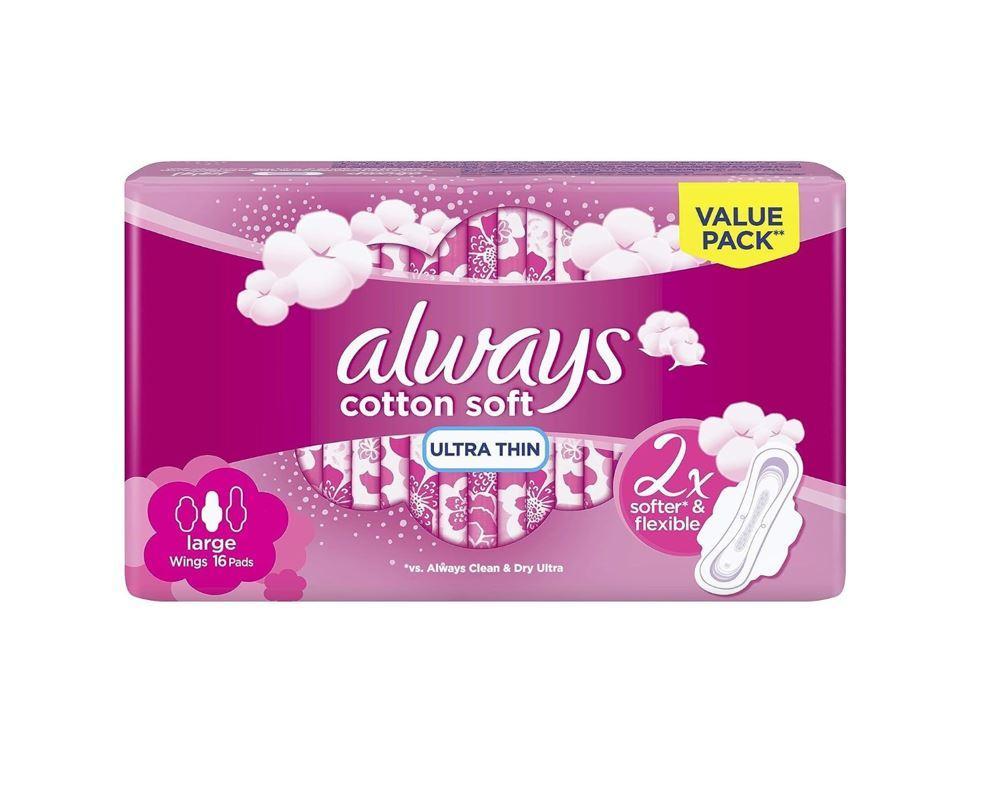 Always Ultra Cotton Soft Long Sanitary Pads, 16 ct