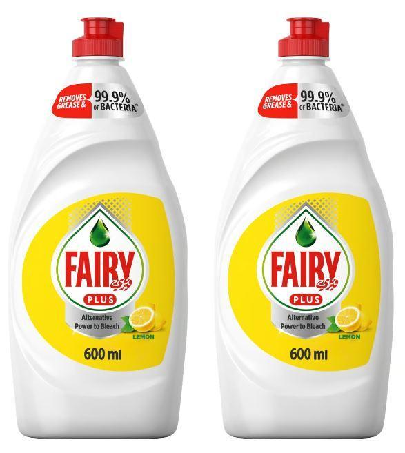 Fairy Plus Lemon with Alternative Power to Bleach, Dish Washing Liquid Soap - 600 ml (Dual Pack)