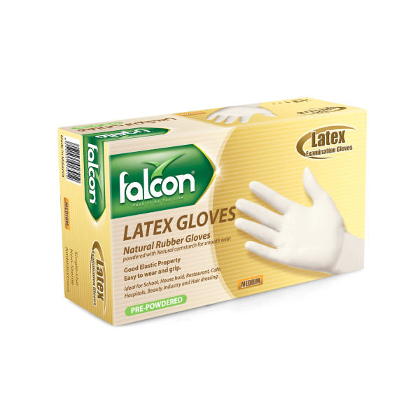 Falcon Latex Gloves Pre-Powdered, Medium - 100 pcs