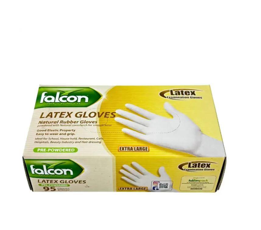 Falcon Latex Gloves Pre-Powdered, Extra Large - 100 pcs