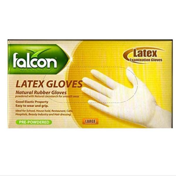 Falcon Latex Gloves Pre-Powdered, Large - 100 pcs