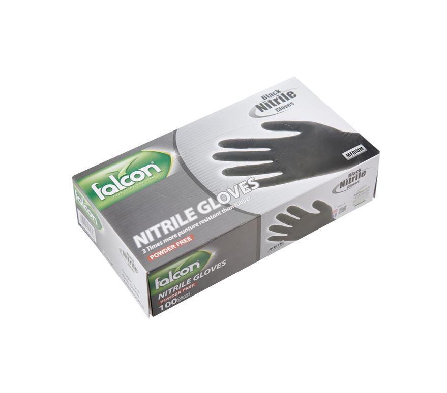 Falcon Nitrile Gloves Powder Free, Medium (Black) - 100 pcs