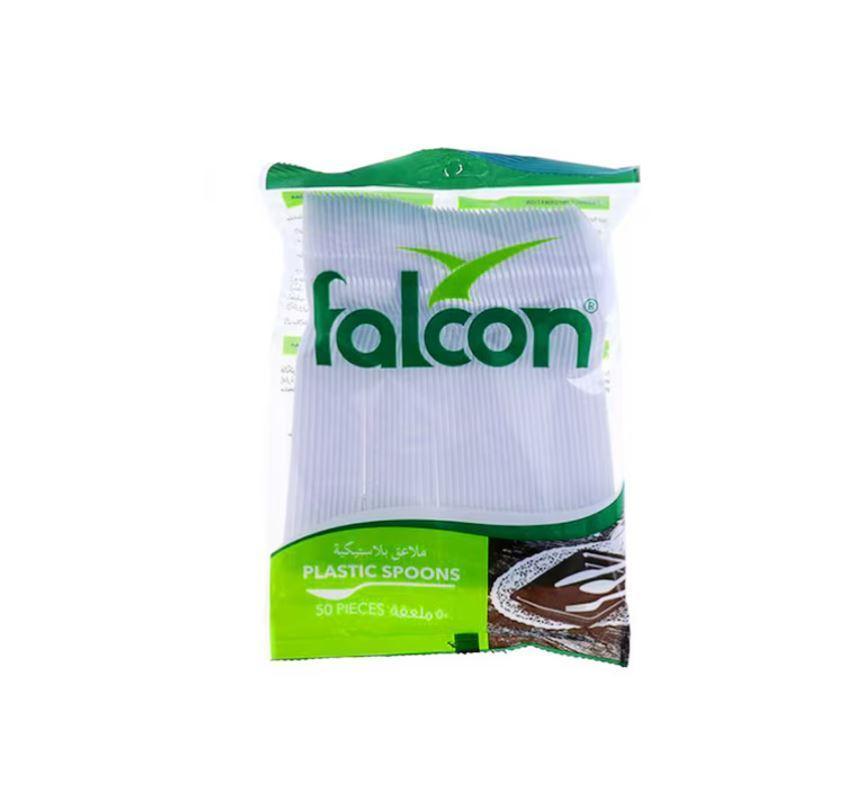 Falcon Plastic Spoon, White - 50 pcs