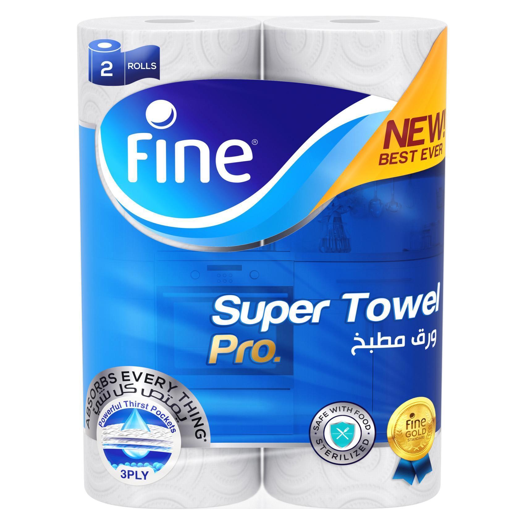 Fine Towel Household - Super Towel PRO - 3 Ply - 60 Sheets - 2 Rolls