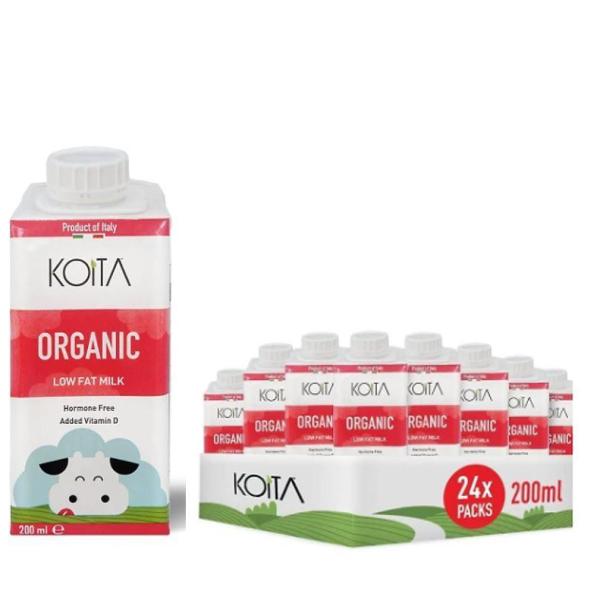 Koita Organic Milk, Low Fat - 200 ml x 24