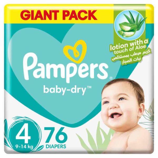 Pampers Baby-Dry Diapers, Size 4, Maxi, 94kg, Giant Pack - 76 Diapers