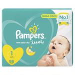 Pampers New Baby-Dry Diapers, Size 1, Newborn, 2-5kg, Mega Pack - 86 Diapers