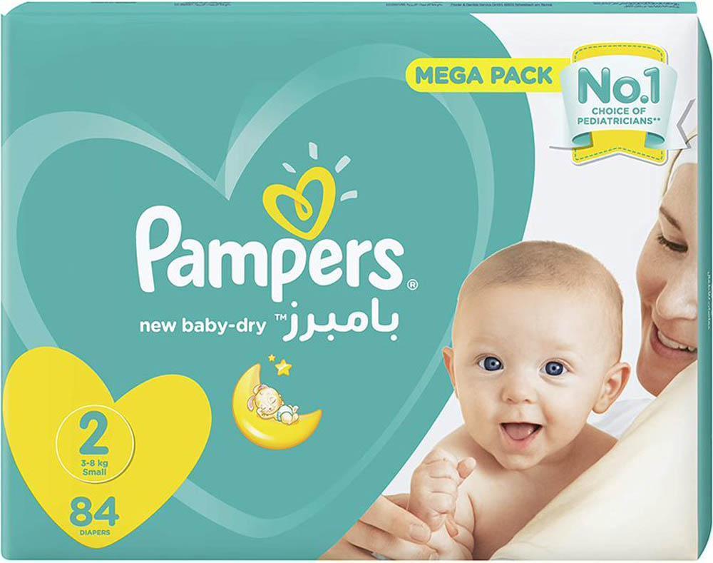 Pampers New Baby-Dry Diapers, Size 2, Small, 3-6kg, Jumbo Pack - 84 Diapers