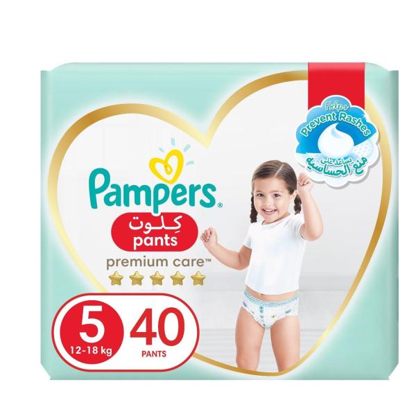 Pampers Premium Care Pants Diapers, Size 5, Junior, 128kg, Jumbo Pack - 40 Diapers