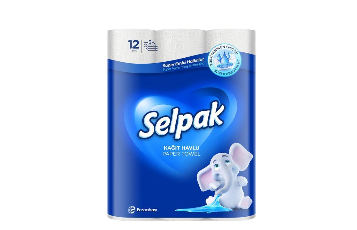 Selpak Super Absorbent Kitchen Paper Towel, 3 Ply - 12 Rolls