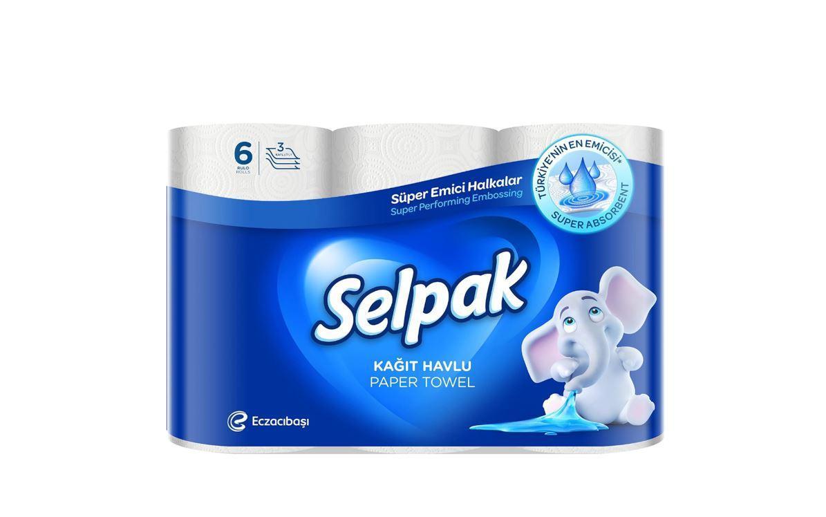 Selpak Super Absorbent Kitchen Paper Towel, 3 Ply - 6 Rolls