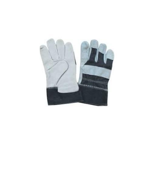 TOUGH, MADE IN PAKISTAN - 10.5 HEAVY DUTY AB GRADE LEATHER DOUBLE PALM WORKING GLOVES, WITH COTTON BACK PATCH, RED/ORANGE ZEAN BACK PATCH, RUBBERIZED CUFF.