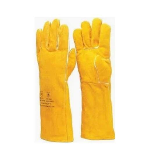 TOUGH, MADE IN PAKISTAN - 16 MUSTARD SPLIT LEATHER WELDER GLOVES WITH DOUBLE PALM AND DOUBLE CUFF, WITH FULL LINING AND KEVLAR STITCH